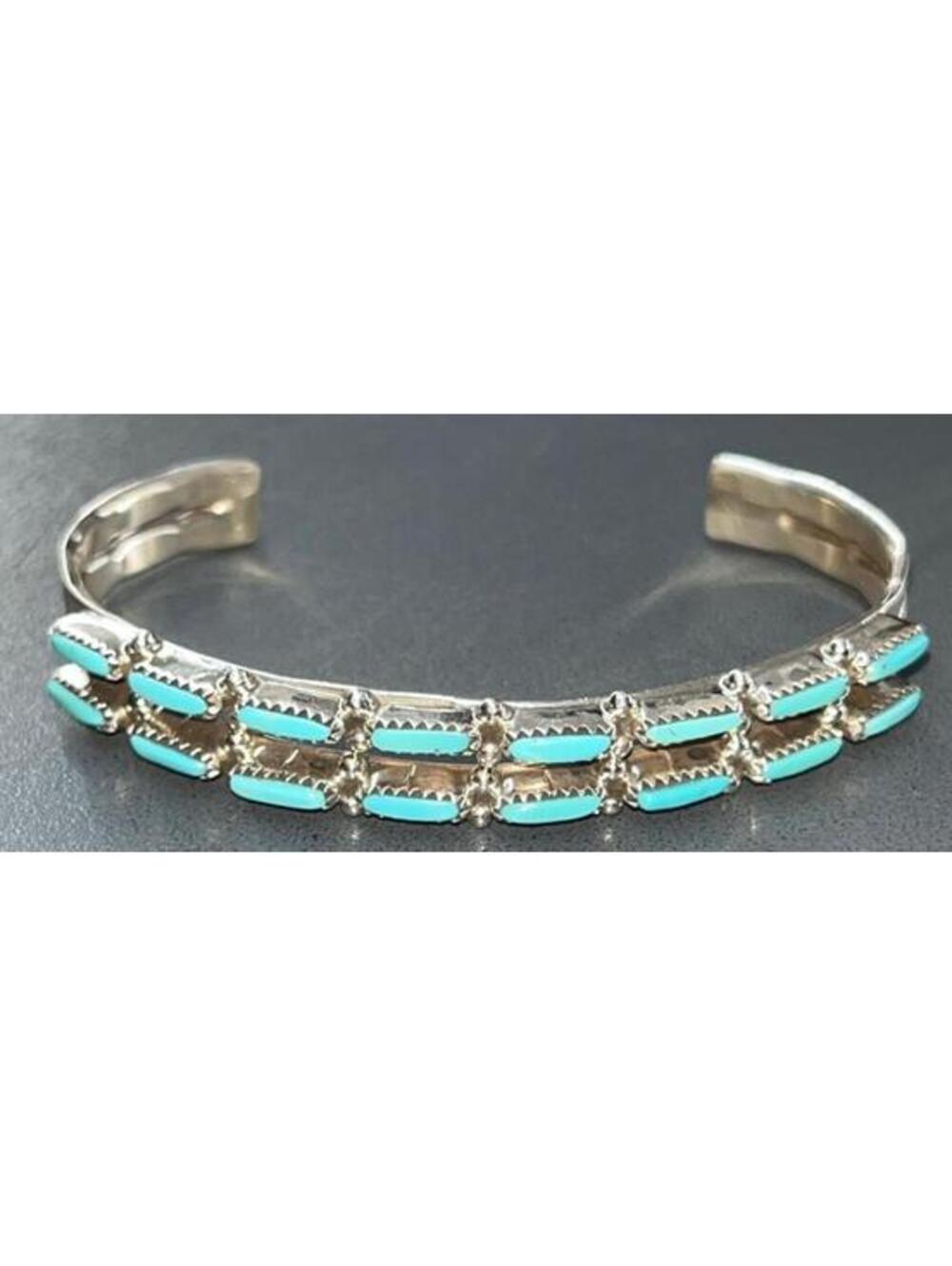 Native American Zuni sterling silver turquoise petit point cluster bracelet cuff